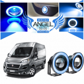 Fiat Ducato Uyumlu, Universal Mercekli Led Angel Sis Farı, 76mm Buz Mavi Renk - 1