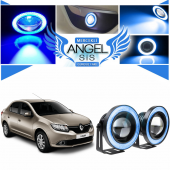 Dacia Logan Uyumlu, Universal Mercekli Led Angel Sis Farı, 76mm Buz Mavi Renk - 1