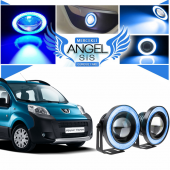 Peugeot Bipper Uyumlu, Universal Mercekli Led Angel Sis Farı, 76mm Buz Mavi Renk - 1