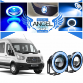 Ford Transit Tüm Modeller Uyumlu, Universal Mercekli Led Angel Sis Farı, 76mm Buz Mavi Renk - 1