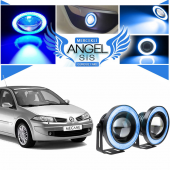 Renault Megane 2 Uyumlu, Universal Mercekli Led Angel Sis Farı, 76mm Buz Mavi Renk - 1