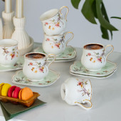 Porsima ZJN-001/1 Flower Altın Yaldızlı 6 Kişilik Türk Kahvesi Fincan Takımı Yeşil - 2