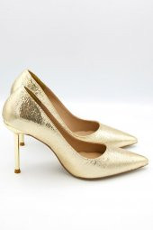 Kadın Parlak Saten Gold Topuk Detaylı Stiletto - 1