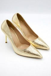 Kadın Parlak Saten Gold Topuk Detaylı Stiletto - 2