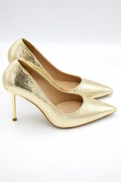 Kadın Parlak Saten Gold Topuk Detaylı Stiletto - 3
