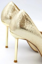 Kadın Parlak Saten Gold Topuk Detaylı Stiletto - 6