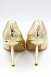 Kadın Parlak Saten Gold Topuk Detaylı Stiletto - 7