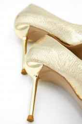 Kadın Parlak Saten Gold Topuk Detaylı Stiletto - 5
