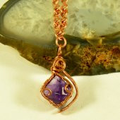 Ametist Kristali Saf Bakır El Yapımı Kolye + 50 cm El Yapımı Saf Bakır Zincir thumbnail 1