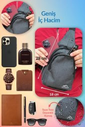Burgos Unisex 3 Bölmeli Su Geçirmez Çapraz Askılı Bel Omuz Çanta Göğüs Günlük Bodybag M1 Füme - 5