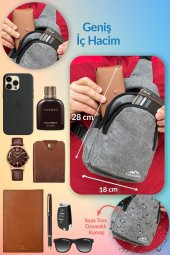 Burgos Unisex 3 Bölmeli Su Geçirmez Çapraz Askılı Bel Omuz Çanta Göğüs Günlük Bodybag M1 Gri - 5