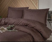 Clasy Exclusive Jakarlı Çift Kişilik Pamuk Saten Nevresim Takımı Royalisa v1 Kahve thumbnail 2