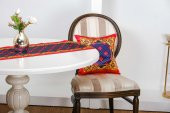 Finezza Belize Baskılı Saten Kumaş Kırmızıya siyah Runner&Kırlent Set 3 Prç-1378 - 2