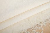 Finezza Roza Pamuk Taş işlemeli Dantel keseli Kreme Bej Havlu 50x90 cm  - 1379 - 3