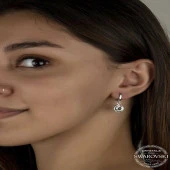 Swarovski Crystal Taşlı Gümüş Beyaz Sallantılı Kadın Küpe - 1