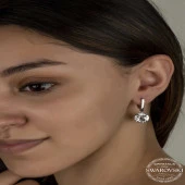 Swarovski Crystal Taşlı Gümüş Beyaz Sallantılı Kadın Küpe - 1