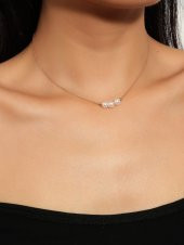 Altın Renk Yuvarlak Dorikalı 3 İncili Sf Dekor Kolye - 2120 - 1