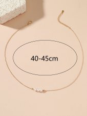 Altın Renk Yuvarlak Dorikalı 3 İncili Sf Dekor Kolye - 2120 - 2