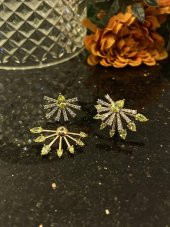 Aksesuar Çarşısı Sarı Zirkon Taşlı Çift Taraflı Küpe thumbnail 2