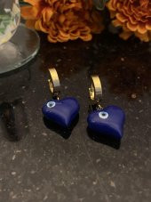 Aksesuar Çarşısı Lacivert Kalp Murano Küpe thumbnail 1