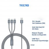 Tecno Xiaomi Poco X3 3in1 Lightning, Type-C, Micro Çıkışlı Örgülü Hızlı Data ve Şarj Kablosu - 3
