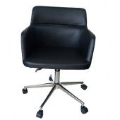 Büro Koltuğu Çalışma Sandalyesi Krom Yıldız Ayaklı Döküm Süngerli Antrasit Renk Suni Deri - 1