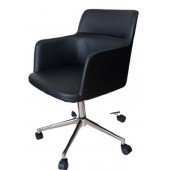 Büro Koltuğu Çalışma Sandalyesi Krom Yıldız Ayaklı Döküm Süngerli Siyah Suni Deri - 3