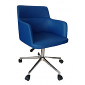 Çalışma Sandalyesi Krom Yıldız Ayaklı Döküm Süngerli Mavi Suni Deri - 1