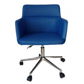 Çalışma Sandalyesi Krom Yıldız Ayaklı Döküm Süngerli Mavi Suni Deri - 2