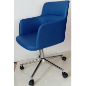 Çalışma Sandalyesi Krom Yıldız Ayaklı Döküm Süngerli Mavi Suni Deri - 4