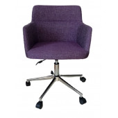 Çalışma Sandalyesi Krom Yıldız Ayaklı Döküm Süngerli Mor Keten Kumaş - 1