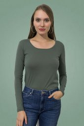 Uzun Kollu Koyu Mint Bayan Body Geniş Yaka Regular Fit - 1