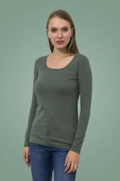 Uzun Kollu Koyu Mint Bayan Body Geniş Yaka Regular Fit - 2