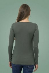 Uzun Kollu Koyu Mint Bayan Body Geniş Yaka Regular Fit - 3
