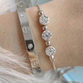 Gümüş  Renk Kombin Bileklik Seti Cartier Taşlı Bileklik Ve Zirkon Macun Bileklik - 1036 - 2