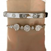 Gümüş  Renk Kombin Bileklik Seti Cartier Taşlı Bileklik Ve Zirkon Macun Bileklik - 1036 - 3