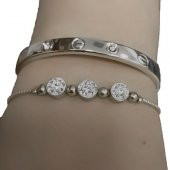 Gümüş  Renk Kombin Bileklik Seti Cartier Taşlı Bileklik Ve Zirkon Macun Bileklik - 1036 - 4
