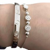 Gümüş  Renk Kombin Bileklik Seti Cartier Taşlı Bileklik Ve Zirkon Macun Bileklik - 1036 - 6