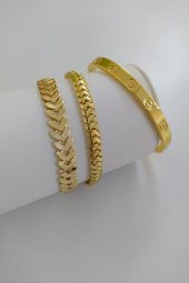 Kadın Gold Renk Kılçık Model Tırtıl Model Düz Crt Model  Kararmaz Kombin Bileklik - 457 thumbnail 1