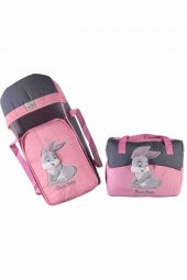 ŞMTSTYLE Bebek Taşıma Seti Pembe Tavşan Portbebe ve Bakım Çantası - 1