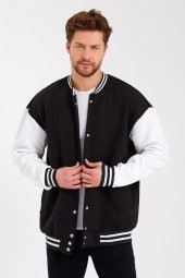 Sade Baskısız 3 İplik Oversize Unisex Kolej Ceket - 1