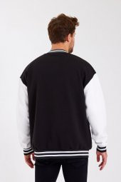 Sade Baskısız 3 İplik Oversize Unisex Kolej Ceket - 3