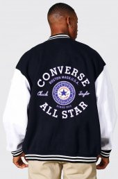 Converse Baskılı Unisex Oversize 3 İplik  Kolej Ceket - 1