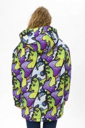 Farm Animals Retro Gate Dijital Art Puffer Mont Kadın - 3