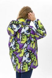 Farm Animals Retro Gate Dijital Art Puffer Mont Kadın - 4