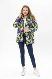 Farm Animals Retro Gate Dijital Art Puffer Mont Kadın - 6