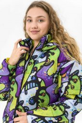 Farm Animals Retro Gate Dijital Art Puffer Mont Kadın - 7