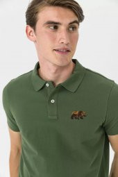 Farm Animals Polo Yaka Ayı Nakış Detaylı Erkek T-Shirt - 6