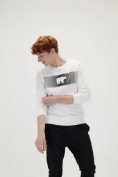 Fancy Crewneck Off Whıte Sweatshirt - 1