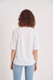Kadın Beyaz Reggie Resim Baskılı T-shirt - 5